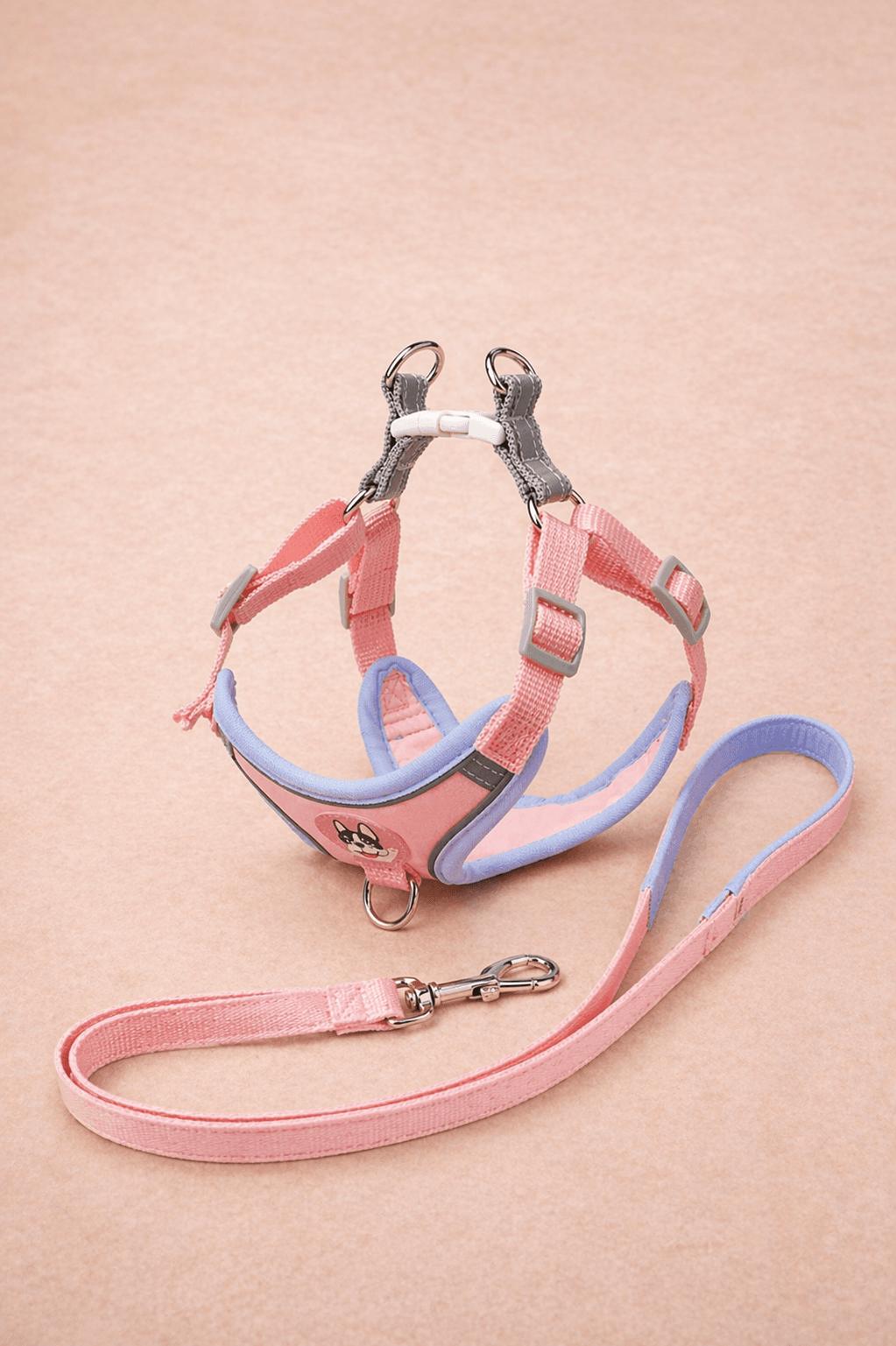 Pink and lavender padded harness and leash set