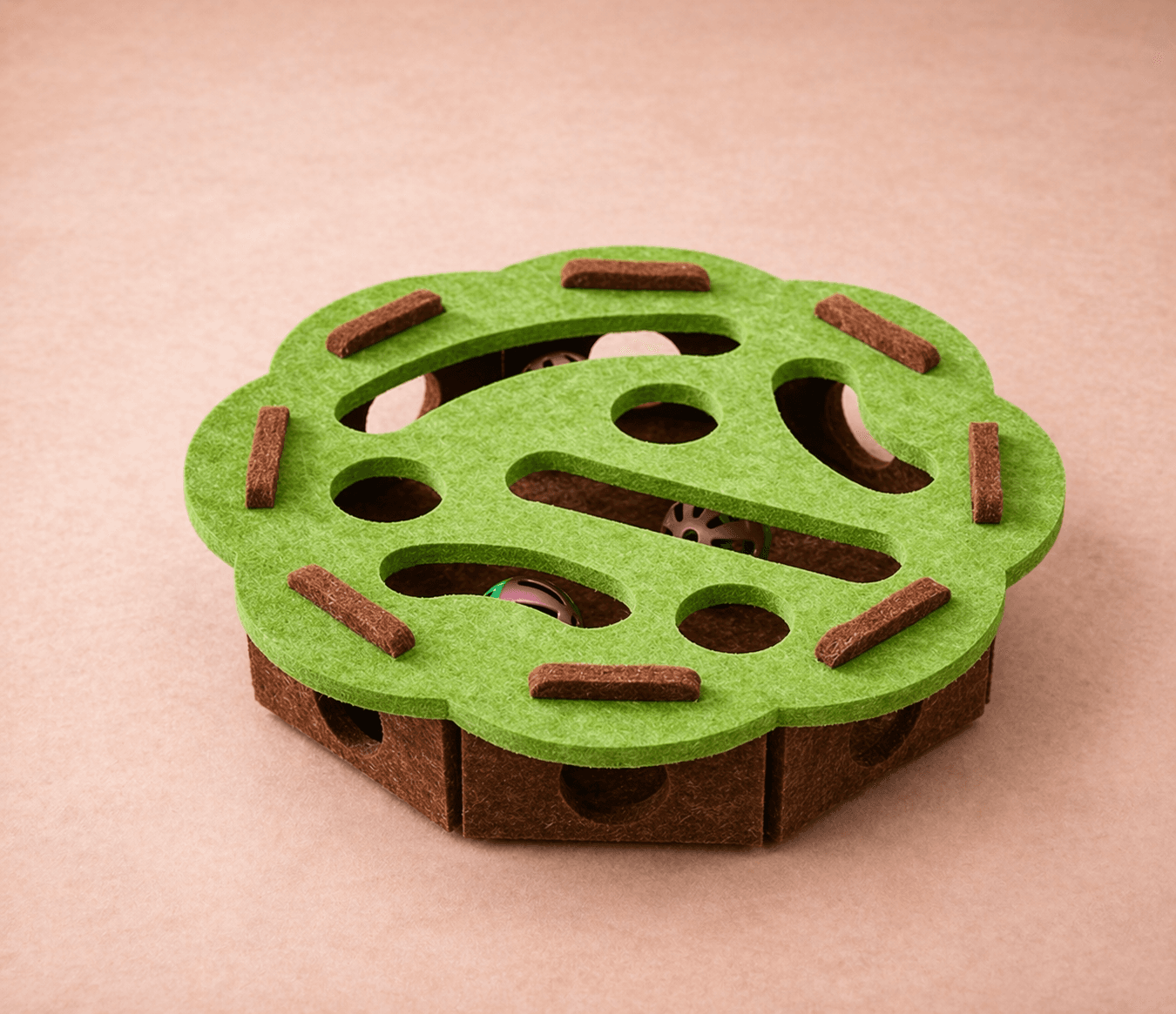 Green and brown felt round puzzle maze